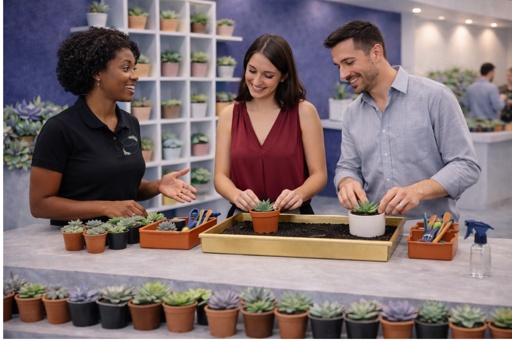 Corporate activation with guided succulent planting experience at a conference event